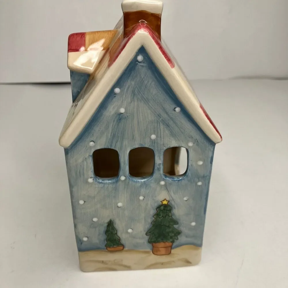 Snowman Tea Light Votive Ceramic House Holiday Decor Christmas